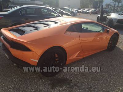 Rental in Nice airport the car Lamborghini Huracan LP 610-4 Orange